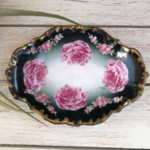 Antique Victorian porcelain hand painted rose dish